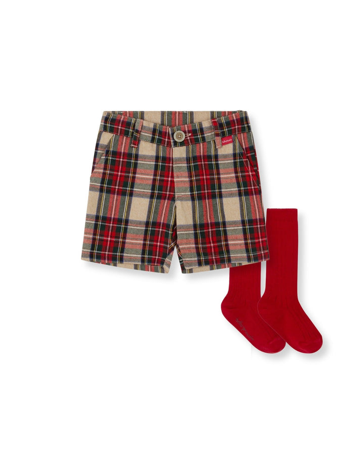 BERMUDA ROJA CUADROS CON CALCETINES