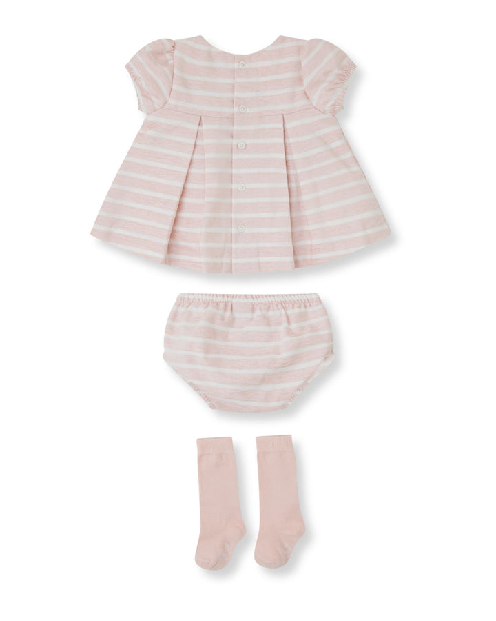 VESTIDO PÉTALO RAYAS CON BRAGUITA Y CALCETINES