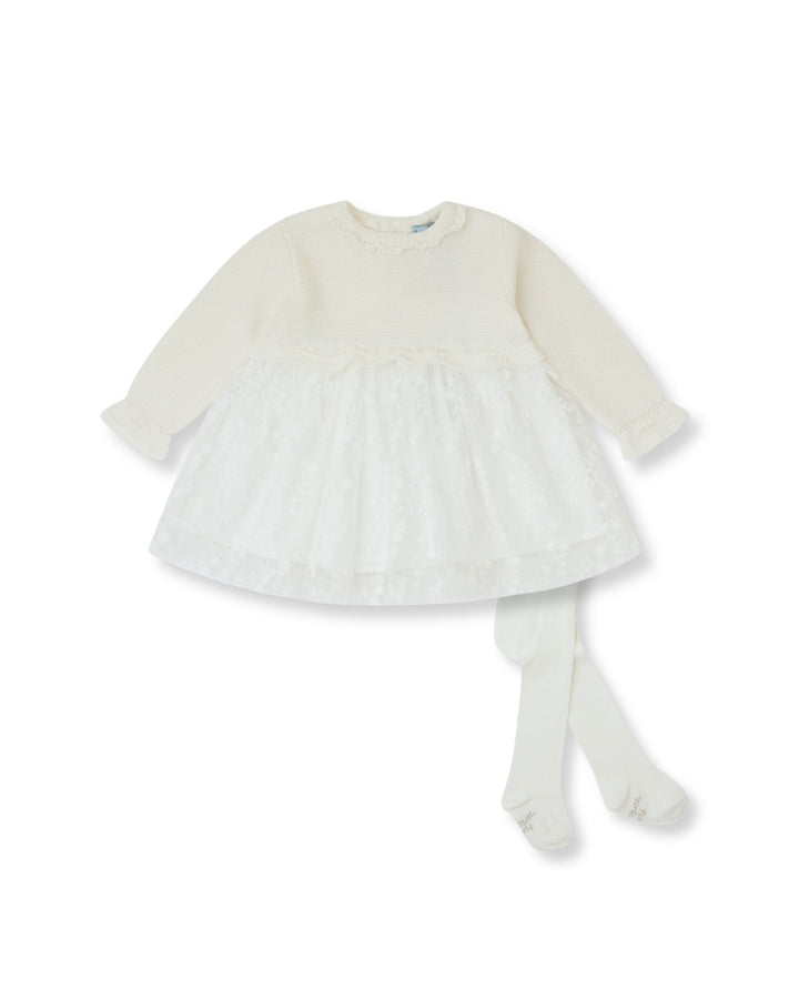 VESTIDO TRICOT Y TUL CRUDO CON LEOTARDOS