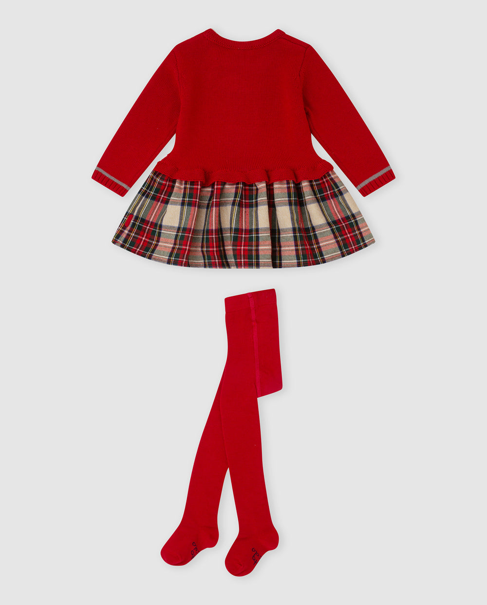 VESTIDO ROJO TRICOT Y CUADROS CON LEOTARDOS BEBÉ