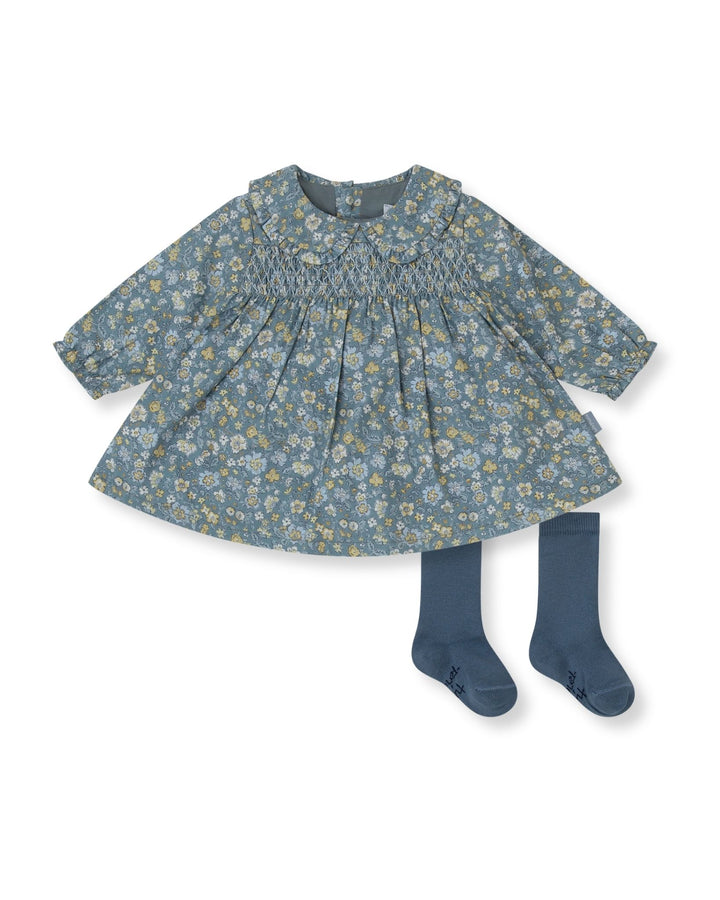 VESTIDO ACERO FLORES CON CALCETINES
