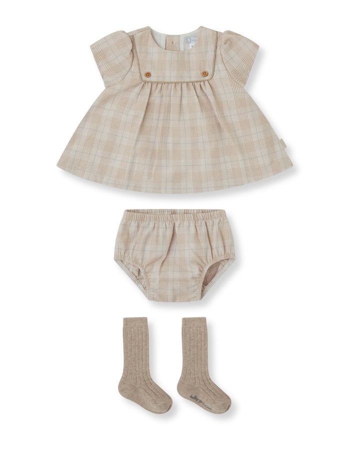 VESTIDO CON BRAGUITA Y CALCETINES CUADROS ARENA