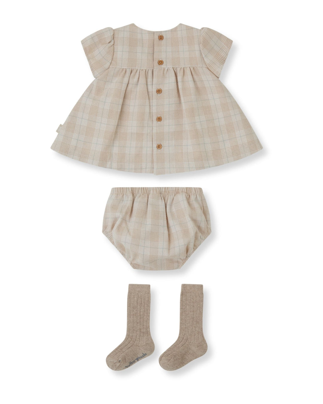 VESTIDO CON BRAGUITA Y CALCETINES CUADROS ARENA