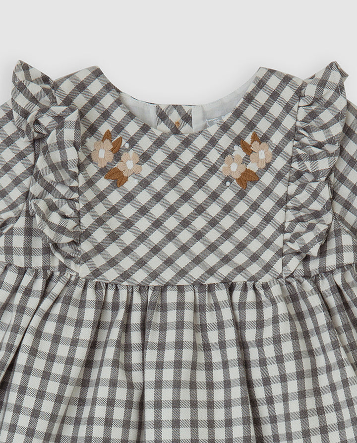 VESTIDO VICHY GRIS CON LEOTARDOS BEBÉ