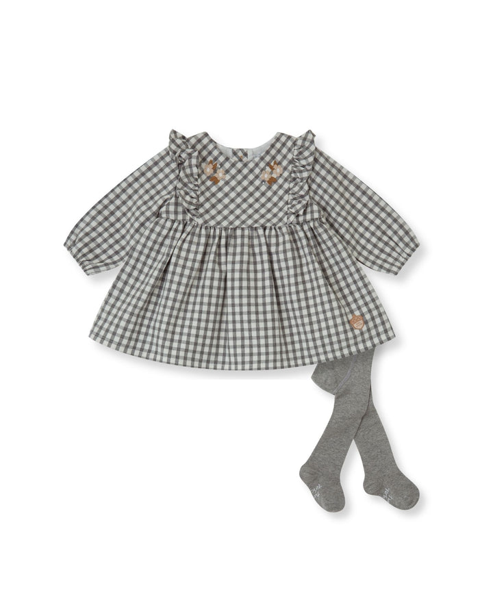VESTIDO VICHY GRIS CON LEOTARDOS