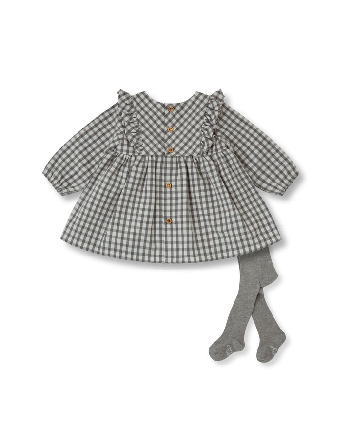 VESTIDO VICHY GRIS CON LEOTARDOS