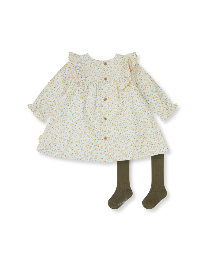 VESTIDO MOSTAZA FLORES CON CALCETINES