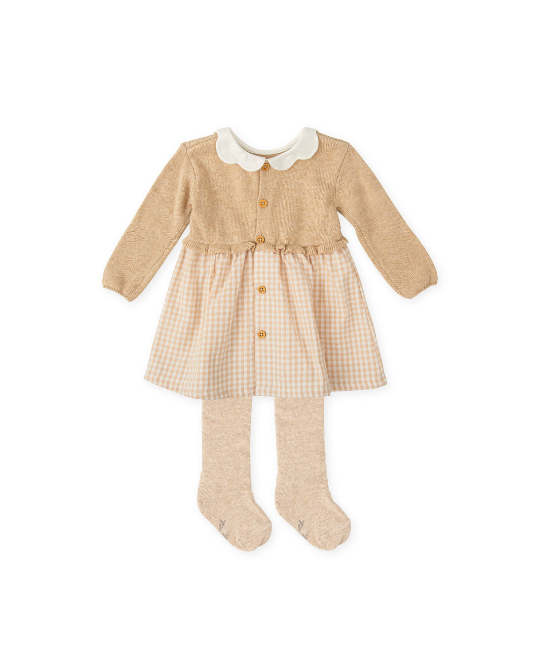 Abito in maglia e vichy sabbia con collant