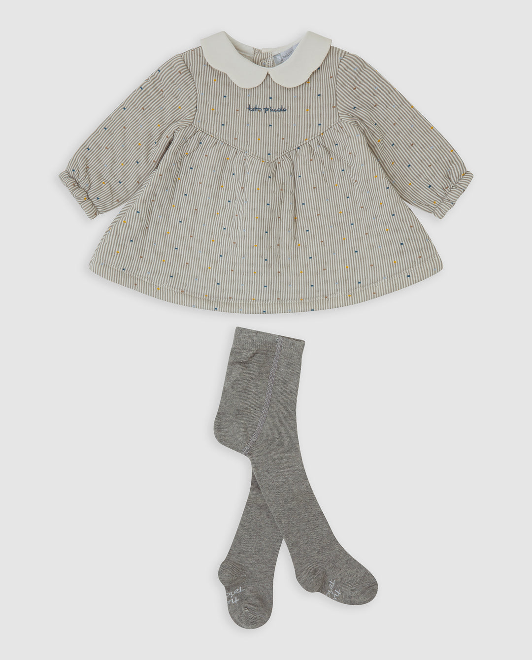 VESTIDO GRIS RAYAS CON LEOTARDOS BEBÉ
