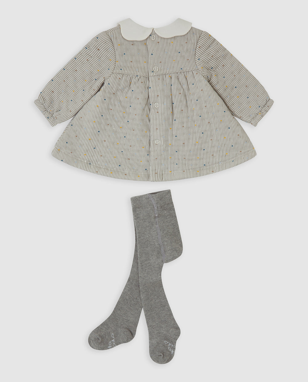VESTIDO GRIS RAYAS CON LEOTARDOS BEBÉ