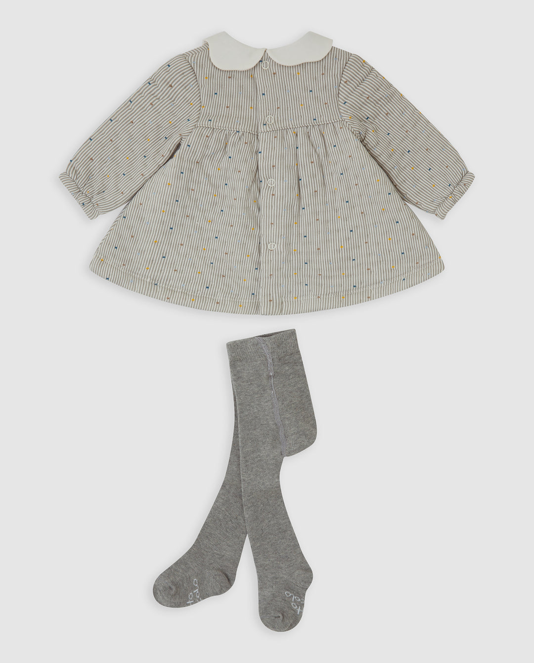 VESTIDO GRIS RAYAS CON LEOTARDOS BEBÉ