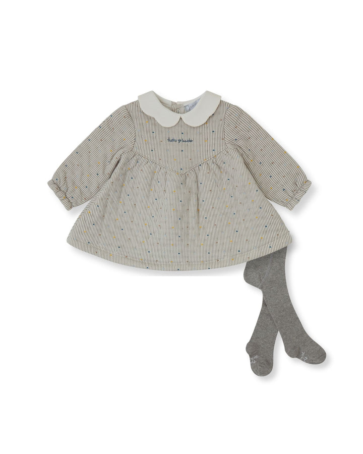 VESTIDO GRIS RAYAS CON LEOTARDOS