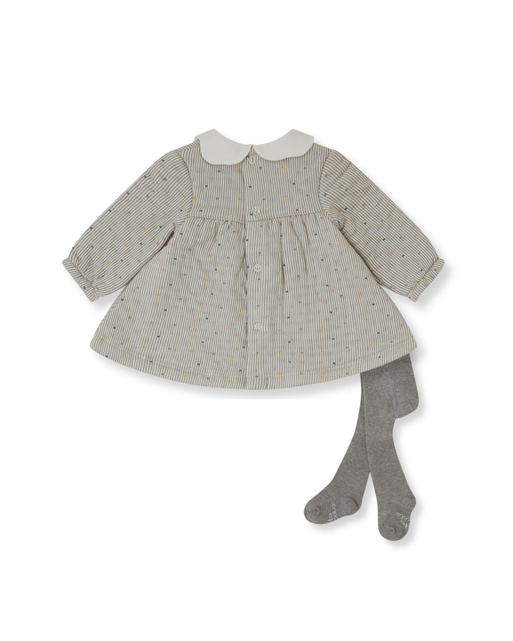 VESTIDO GRIS RAYAS CON LEOTARDOS