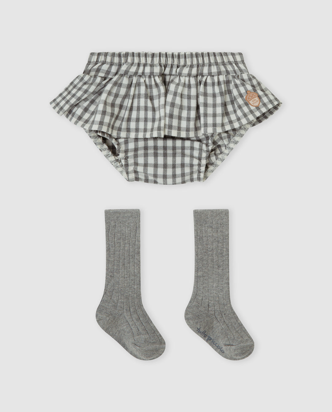 PANTALÓN BOMBACHO VICHY GRIS CON VOLANTE BEBÉ