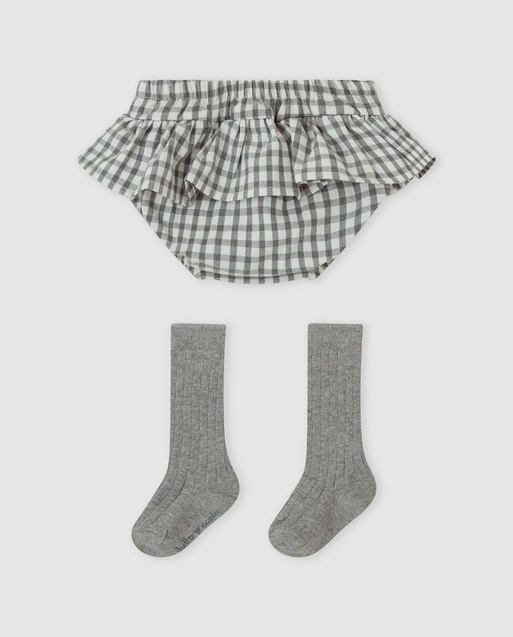 PANTALÓN BOMBACHO VICHY GRIS CON VOLANTE BEBÉ