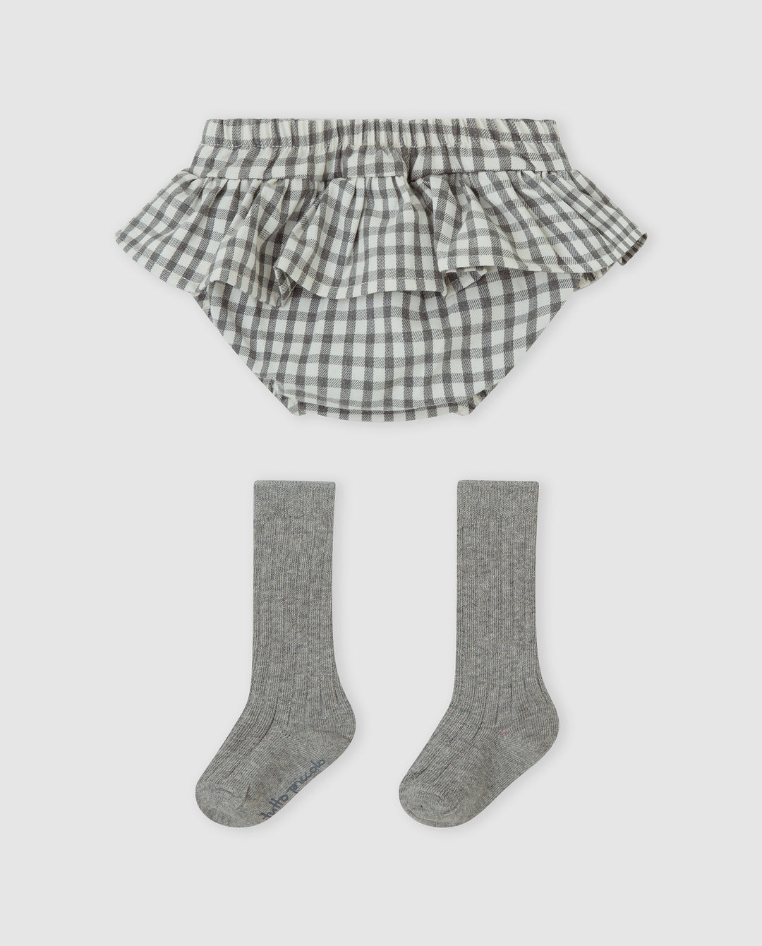 PANTALÓN BOMBACHO VICHY GRIS CON VOLANTE BEBÉ