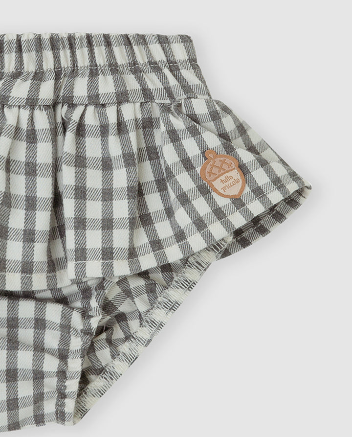 PANTALÓN BOMBACHO VICHY GRIS CON VOLANTE BEBÉ