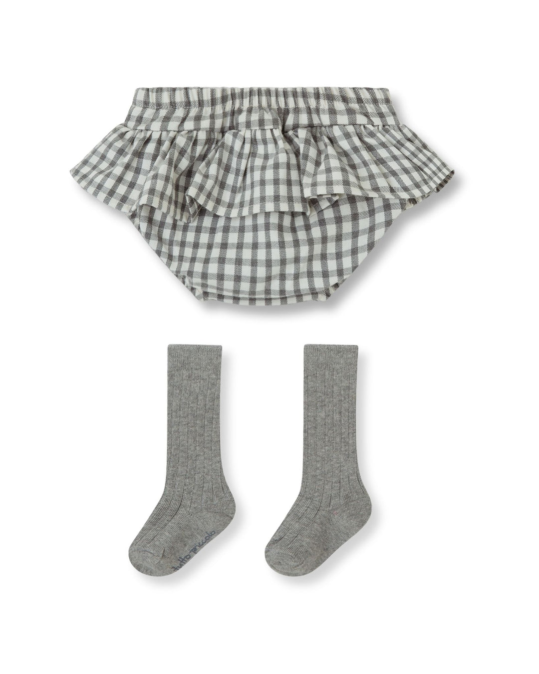 PANTALÓN BOMBACHO VICHY GRIS CON VOLANTE