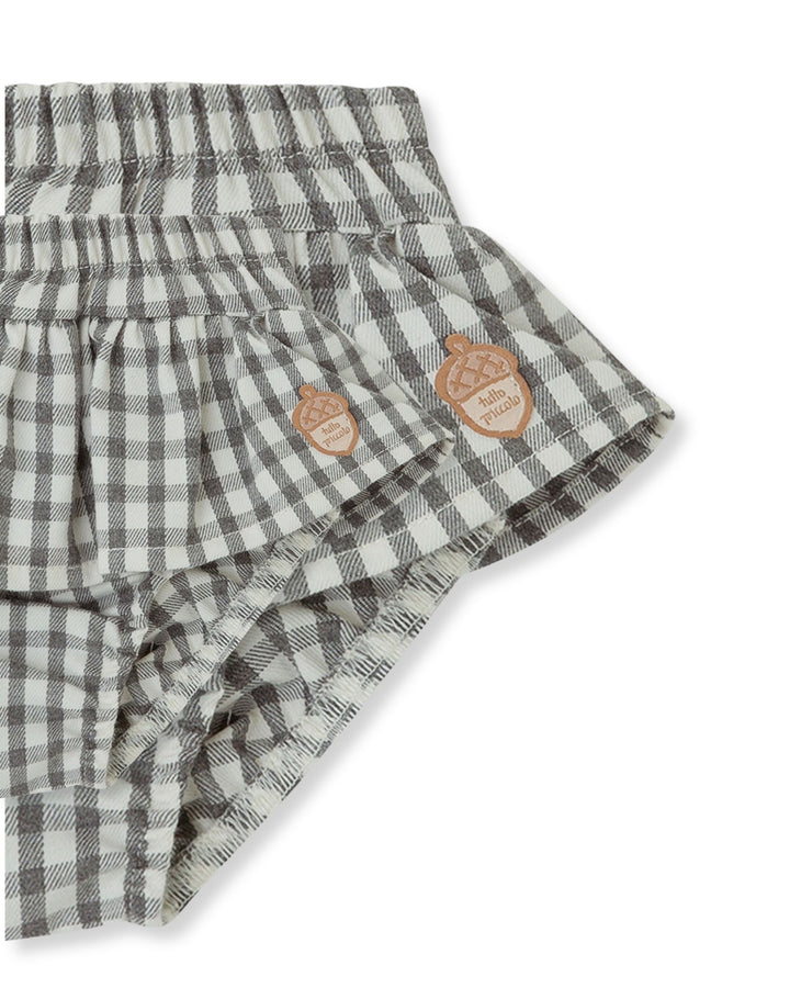 PANTALÓN BOMBACHO VICHY GRIS CON VOLANTE