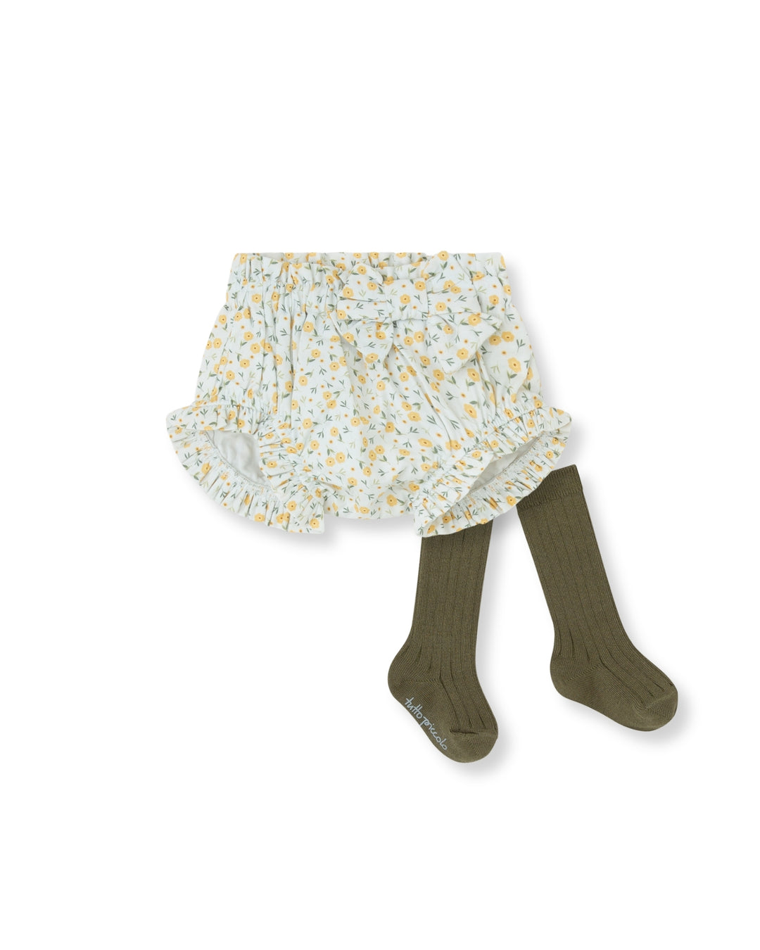 PANTALÓN BOMBACHO MOSTAZA FLORES CON CALCETINES