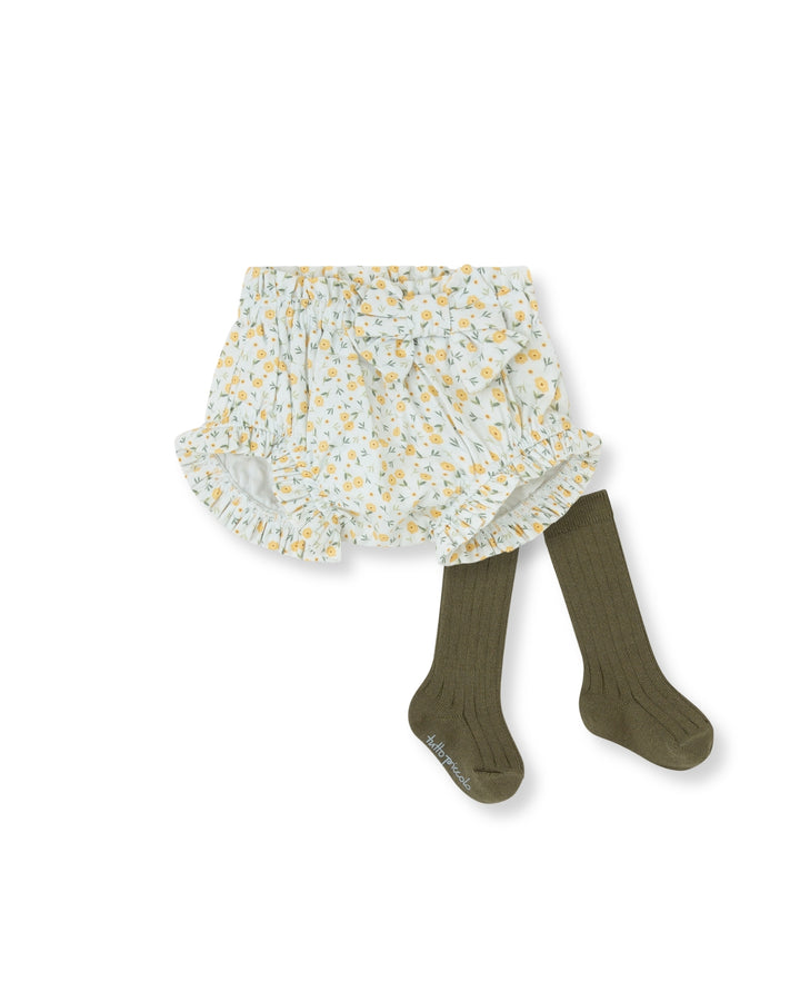 PANTALÓN BOMBACHO MOSTAZA FLORES CON CALCETINES