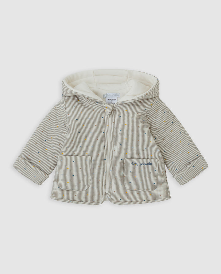 CHAQUETÓN CON CAPUCHA GRIS RAYAS BEBÉ