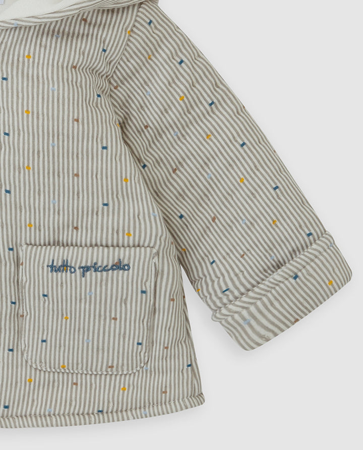 CHAQUETÓN CON CAPUCHA GRIS RAYAS BEBÉ