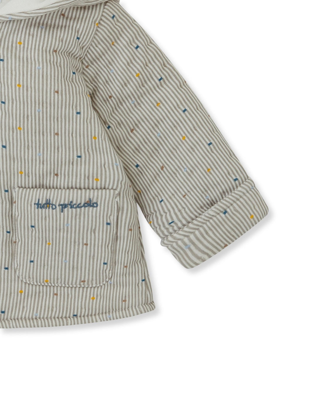 CHAQUETÓN CON CAPUCHA GRIS RAYAS