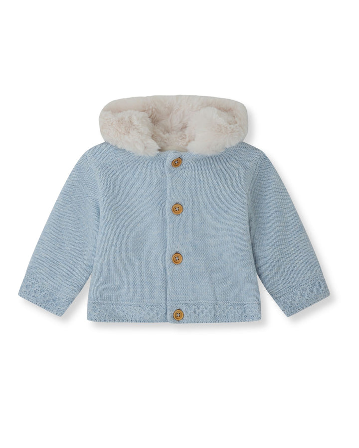 CHAQUETÓN TRICOT PORCELANA CON CAPUCHA