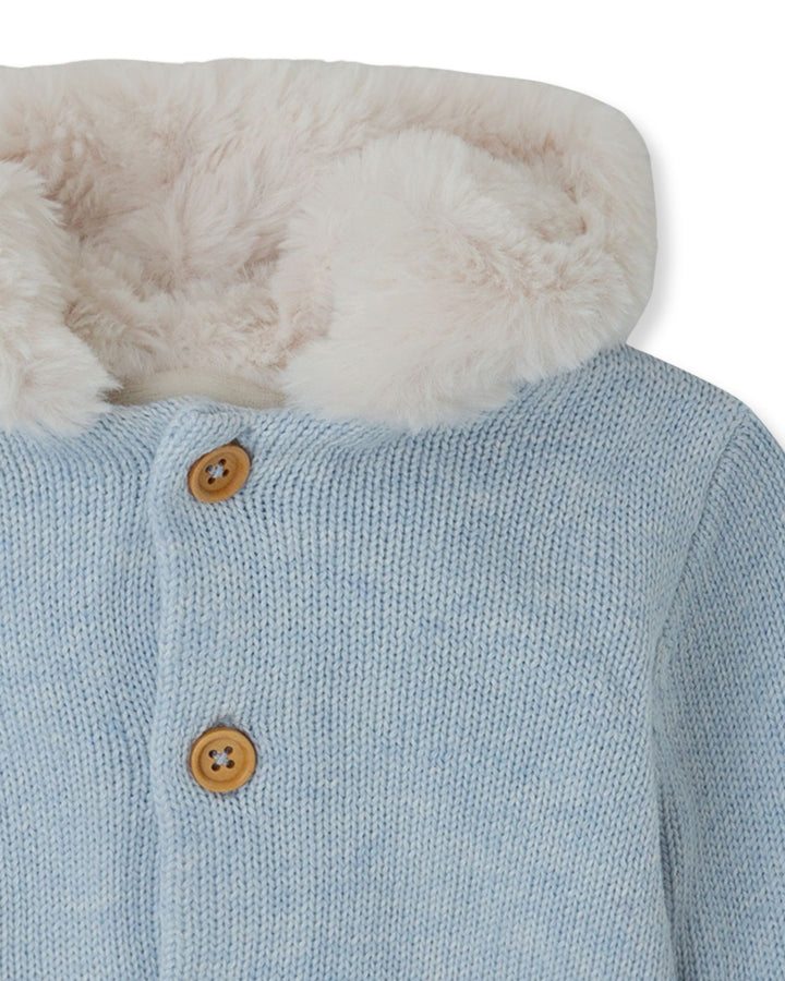 CHAQUETÓN TRICOT PORCELANA CON CAPUCHA