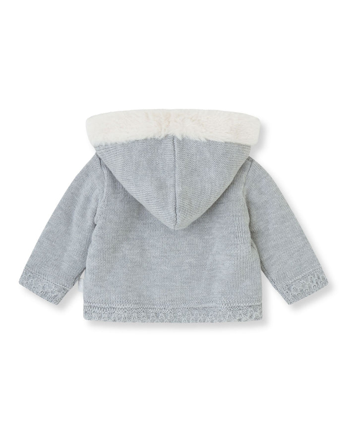 CHAQUETÓN TRICOT GRIS CON CAPUCHA
