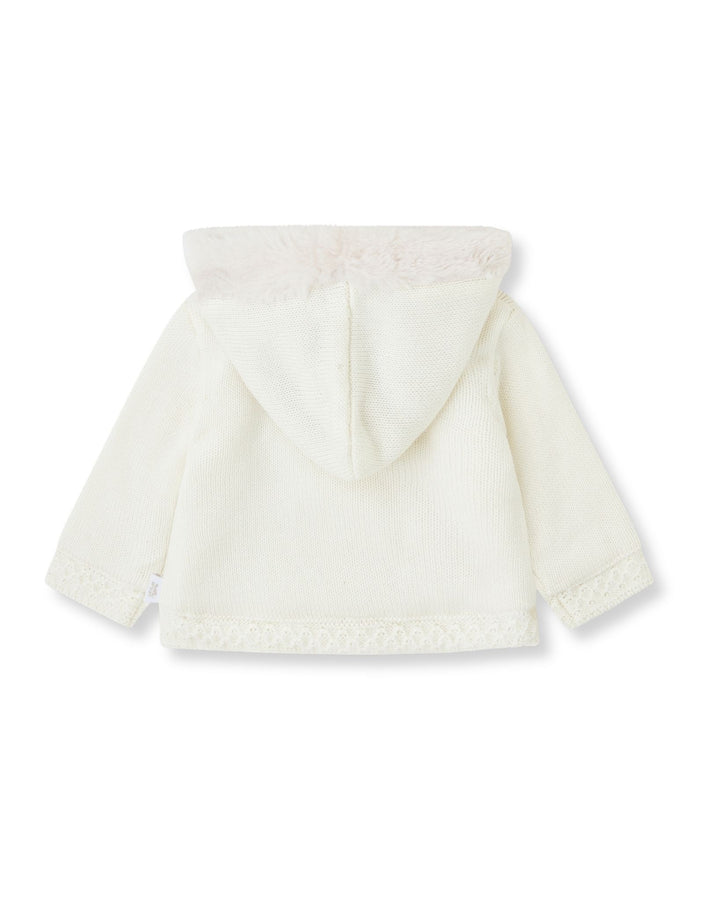CHAQUETÓN TRICOT CRUDO CON CAPUCHA