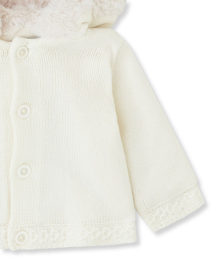 CHAQUETÓN TRICOT CRUDO CON CAPUCHA
