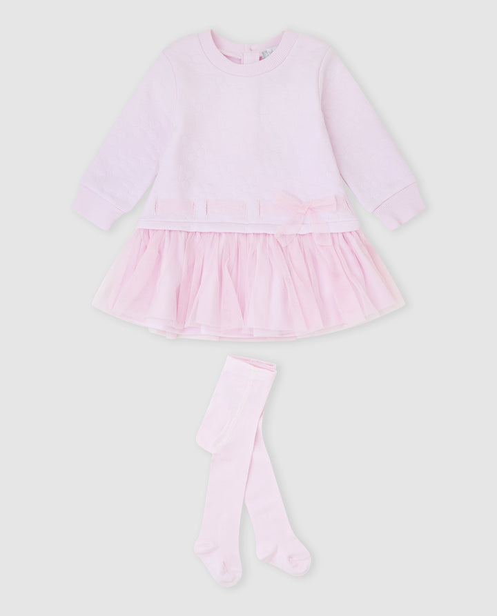 VESTIDO ROSA VOLANTE CON LEOTARDOS