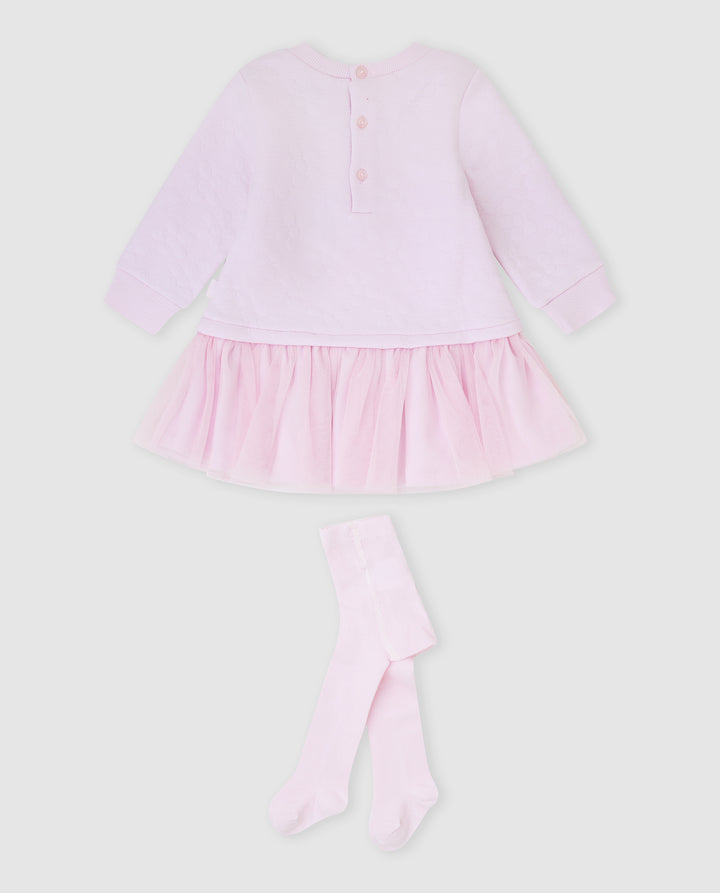 VESTIDO ROSA VOLANTE CON LEOTARDOS