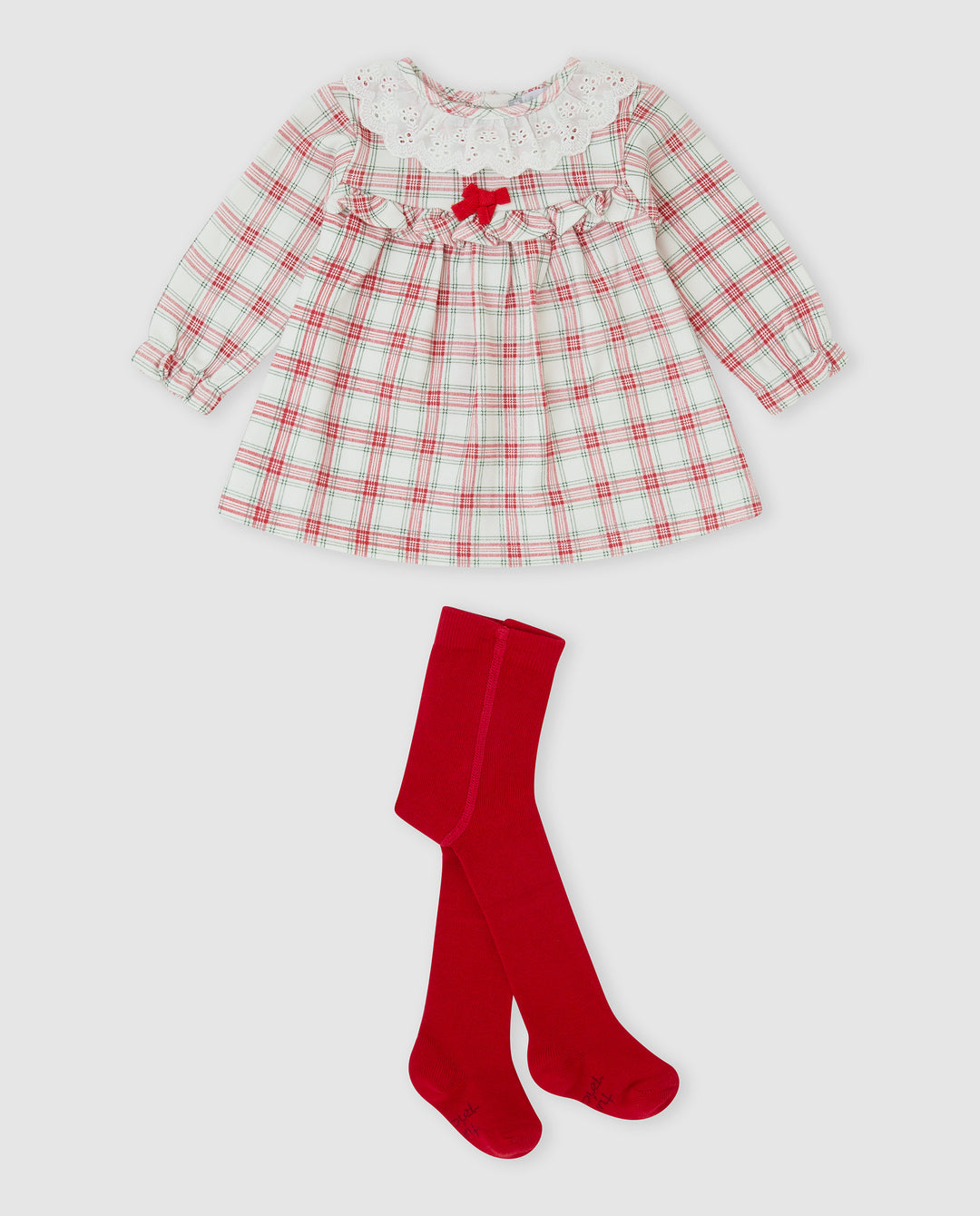 VESTIDO ROJO CUADROS CON LEOTARDOS BEBÉ