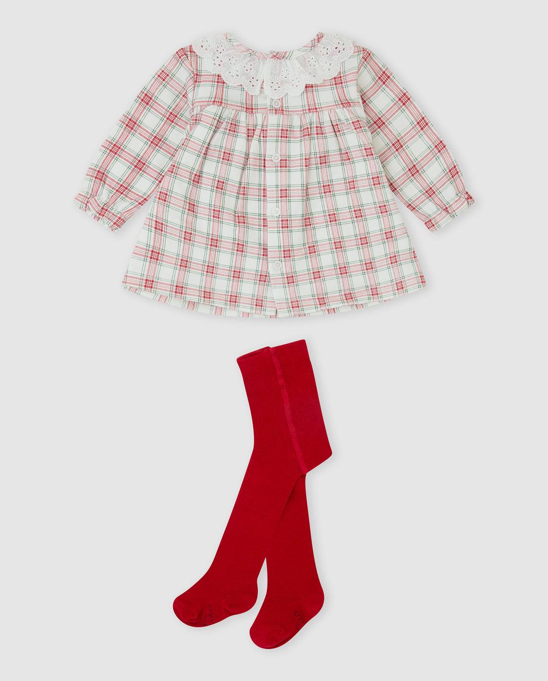 VESTIDO ROJO CUADROS CON LEOTARDOS BEBÉ