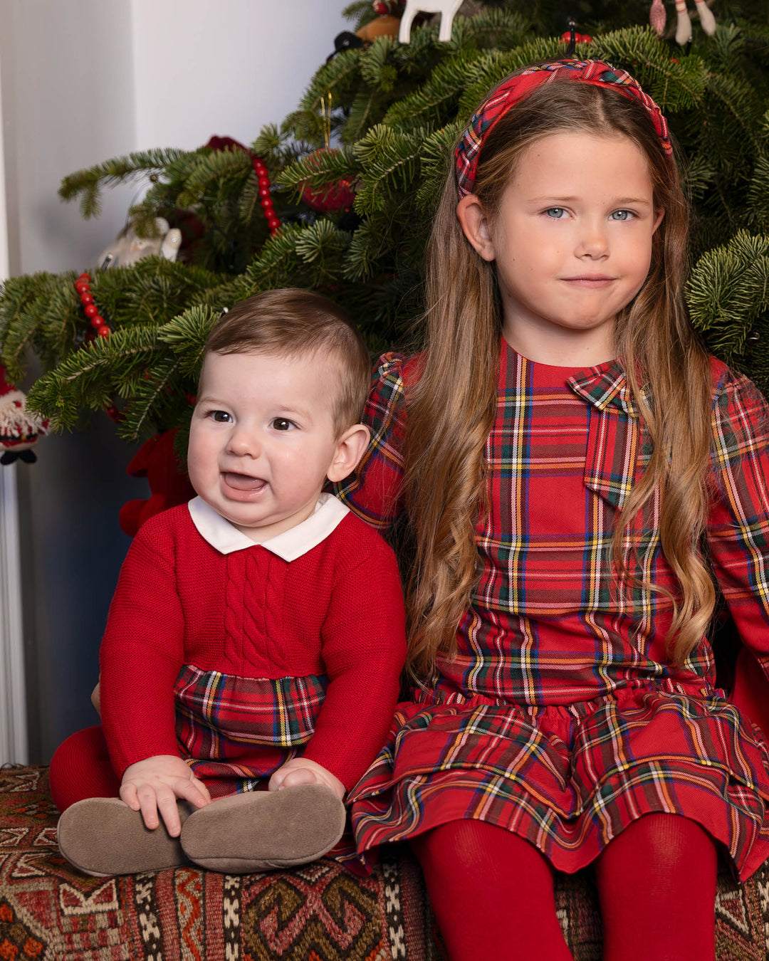 RED CHECKERS KNITTED ROMPER WITH TIGHTS