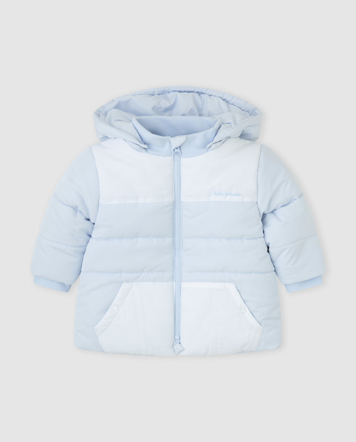 PARKA CON CAPUCHA ACOLCHADA AZUL Y BLANCA