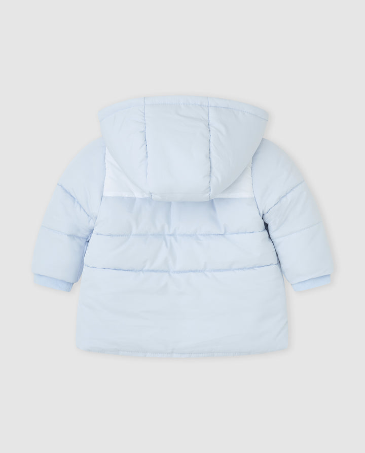 PARKA CON CAPUCHA ACOLCHADA AZUL Y BLANCA