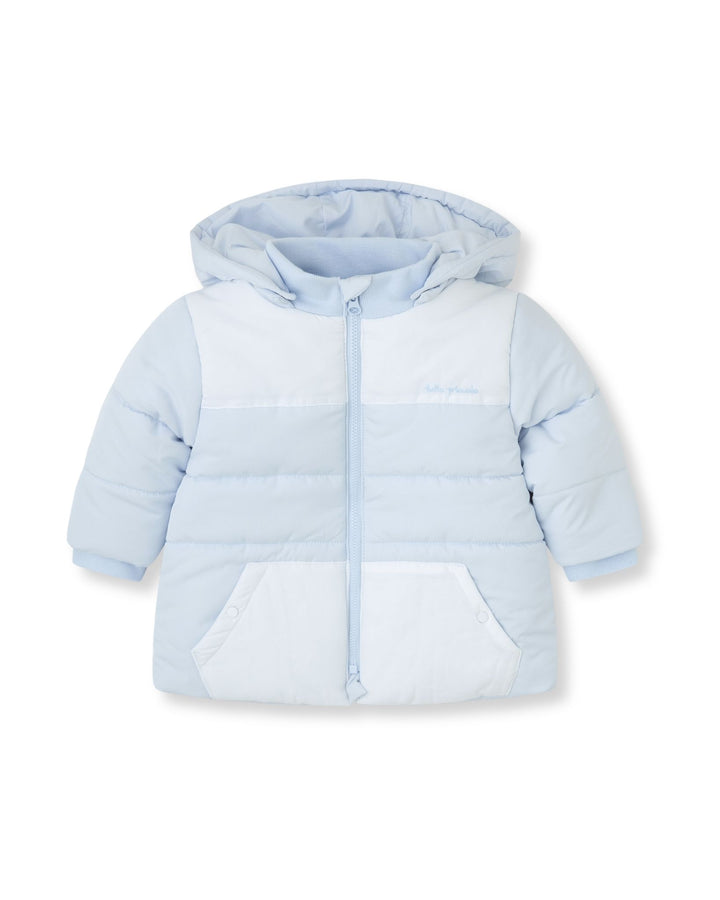 PARKA CON CAPUCHA ACOLCHADA AZUL Y BLANCA