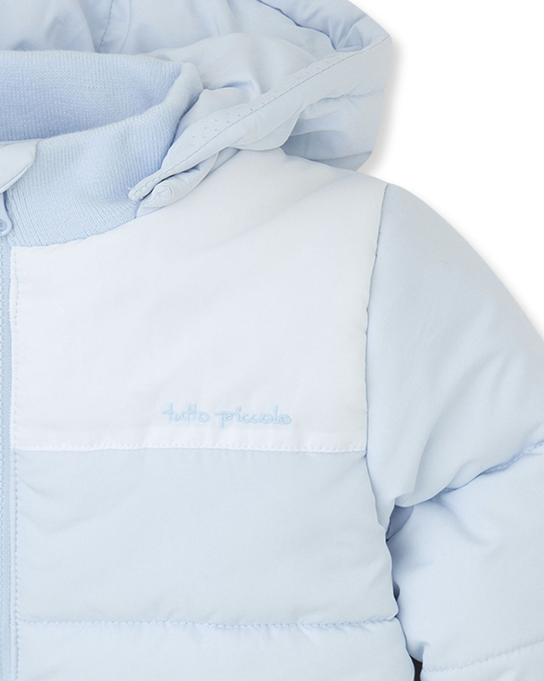 PARKA CON CAPUCHA ACOLCHADA AZUL Y BLANCA
