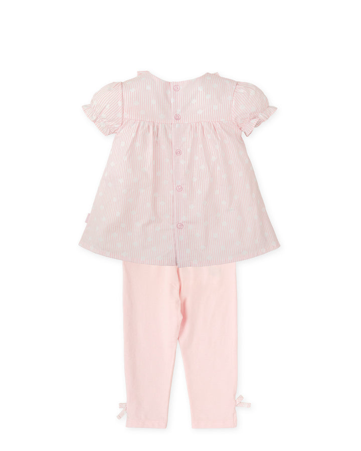 CONJUNTO TOP RAYAS Y MOTAS CON LEGGINS  ROSA
