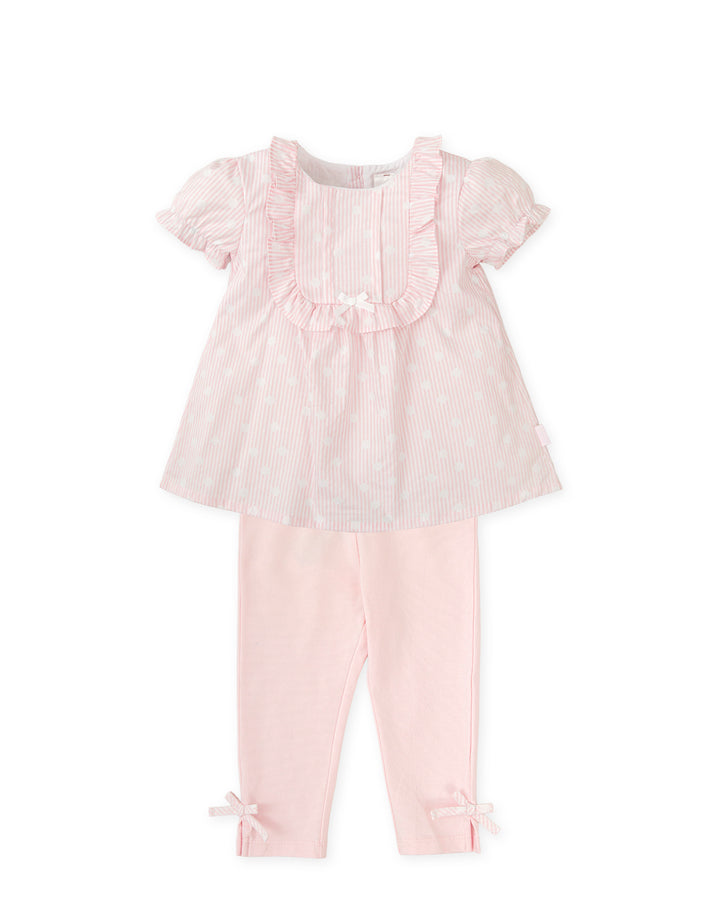 CONJUNTO TOP RAYAS Y MOTAS CON LEGGINS  ROSA