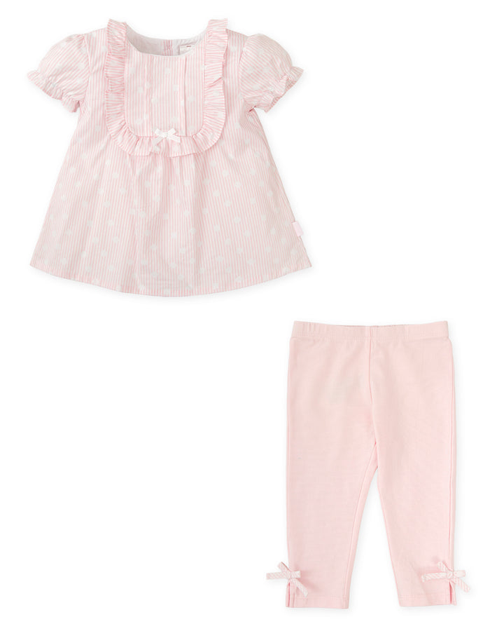 CONJUNTO TOP RAYAS Y MOTAS CON LEGGINS  ROSA