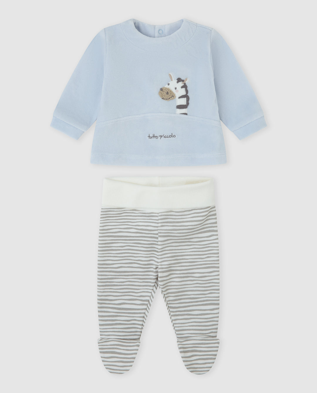 CONJUNTO 2 PZAS. TUNDOSADO AZUL ZEBRA RECIÉN NACIDO