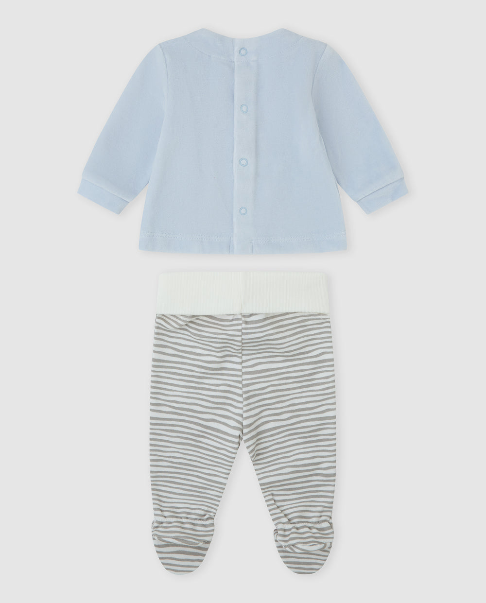 CONJUNTO 2 PZAS. AZUL RAYAS ZEBRA RECIÉN NACIDO