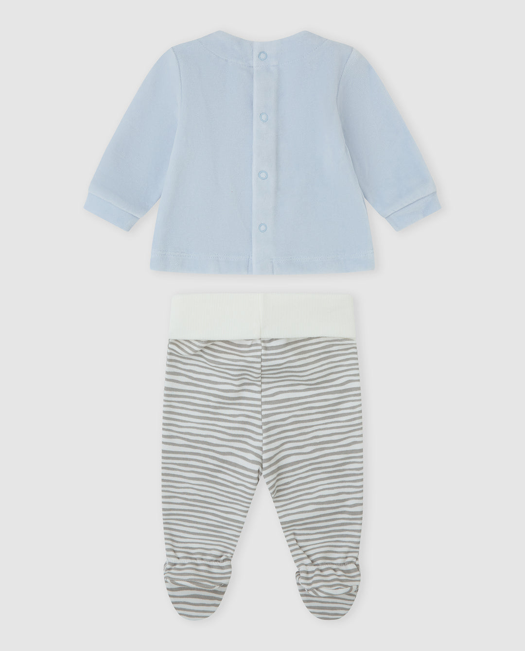 CONJUNTO 2 PZAS. AZUL RAYAS ZEBRA RECIÉN NACIDO
