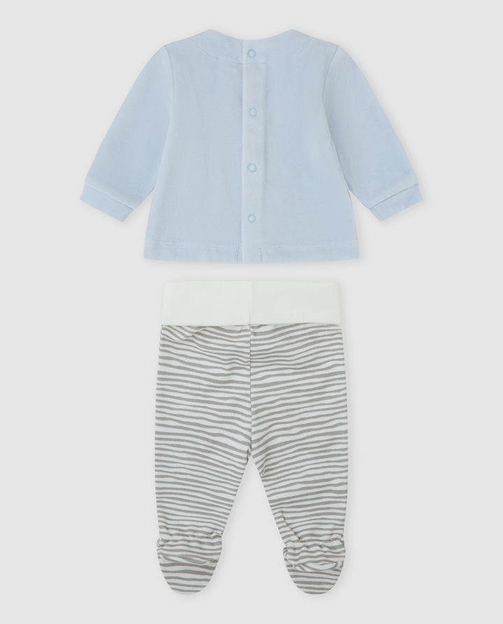 CONJUNTO 2 PZAS. AZUL RAYAS ZEBRA RECIÉN NACIDO