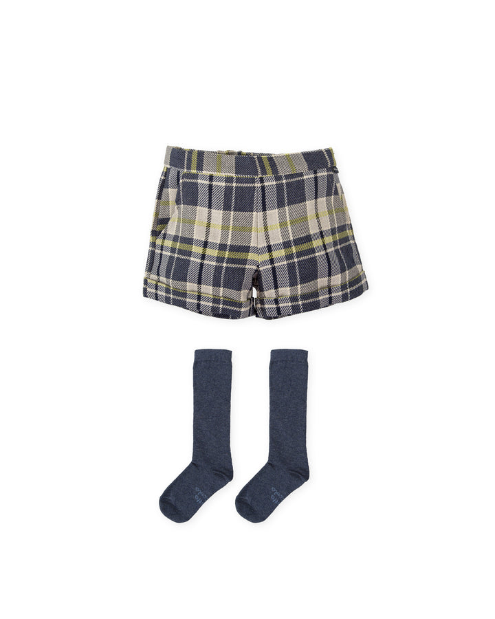 SHORT BLU MARINO A QUADRI CON CALZINI